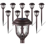 10 Pack Solar Lights Outdoor Decorative, Solar Pathway Lights Outdoor, Solar Powered Garden Yard Lights for Walkway Sidewalk Driveway. (Brown, Cool White)