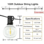 DAYBETTER Outdoor String Lights,100ft,with 50 G40 Edison Vintage Bulbs,Waterproof for Patio Garden Gazebo Bistro Cafe Backyard - Image 4