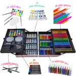 145 Pcs Art Set for Painting Coloring Drawing,Deluxe Portable Double Layers Aluminum Gift Box(Pink),Art Supplies for Girls Boys-Includes Color Pencils,Art Kit