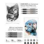 Four Candies 56 PCS Aesthetic Supplies with Pencil Case, 6 Multicolor Pen, 12 Pastel Highlighters, 5 Gel Pens Black Ink, 9 Mechanical Pencils for Stationary Set Preppy Stuff (Purple) (Copy) - Image 3