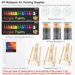 Shuttle Art 69 Pack Acrylic Paint Set, Acrylic Painting Set with 2 Pack of 15 Colors Acrylic Paint, 3 Sets of Wooden Easels, Canvas, Brushes & Palettes, Art Painting Supplies for Adults Beginner - Image 4