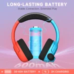 Wireless Gaming Headset for PS5, Switch, FONHAID Bluetooth Headphones with Microphone, 2.4GHz Wireless PS5 Headset with Microhphone, 40+H, Red&Blue - Image 5