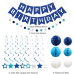 Birthday Decorations, Happy Birthday Banner with Balls, Stars, Circle Dots, Happy Birthday Party Decorations for Women Men Boys Girls (Blue) - Image 6