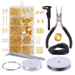 Goyunwell Jewelry Making Supplies Kit Jewelry Repair Tool with Accessories Jewelry Pliers Jewelry Findings and Beading Wire Starter Set 913pcs Gold