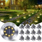 Toodour 12 Pack Solar Ground Lights Outdoor, 8 LED Waterproof Solar Powered in-Ground Disk Lights for Garden Patio Yard Lawn Driveway Pathway, Warm White - Image 4