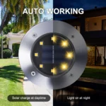 Toodour 12 Pack Solar Ground Lights Outdoor, 8 LED Waterproof Solar Powered in-Ground Disk Lights for Garden Patio Yard Lawn Driveway Pathway, Warm White - Image 7