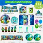 Monsters Inc Party Decoration,114pcs Monsters Inc Birthday Decoration&Monsters Inc Tableware Set- Monsters Incc Banner Balloon Backdrop Plates Cups etc Monsters Inc Birthday Party Supplies - Image 3
