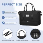 DAKOMM Women Travel Duffle Bag with Shoe Compartment, Carry on Overnight Bag Weekender Bag Travel Bag Duffel Tote Yoga Gym Bag with Wet Pocket and Toiletry Bag for Labor and Delivery, Black - Image 4
