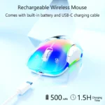 memzuoix Wireless Rechargeable RGB Mouse, 2.4G with USB Receiver, 5-Button, 1200 DPI, Ambidextrous Design for PC, Laptop, Desktop, Chromebook, Mac –Blue - Image 3