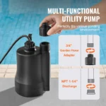 KFFKFF 1/3 HP Sump Pump, 2450 GPH Flow Rate & 30 ft Elevation Dirty Water Pump, Submersible Utility Pump with 10 ft Power Cord for Pool, Pond, and Basement - Image 2