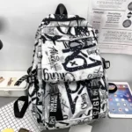 Large Capacity Backpack Cool Graffiti School bags Sports Travel Backpack College Bag with Pendant - Image 2
