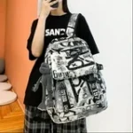 Large Capacity Backpack Cool Graffiti School bags Sports Travel Backpack College Bag with Pendant - Image 5
