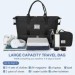 DAKOMM Women Travel Duffle Bag with Shoe Compartment, Carry on Overnight Bag Weekender Bag Travel Bag Duffel Tote Yoga Gym Bag with Wet Pocket and Toiletry Bag for Labor and Delivery, Black - Image 3