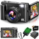 Digital Camera 4K Vlogging Camera for YouTube with 32G SD Card 180° 3''Flip Screen 16X Autofocus 48MP Video Cameras
