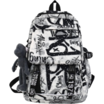 Large Capacity Backpack Cool Graffiti School bags Sports Travel Backpack College Bag with Pendant