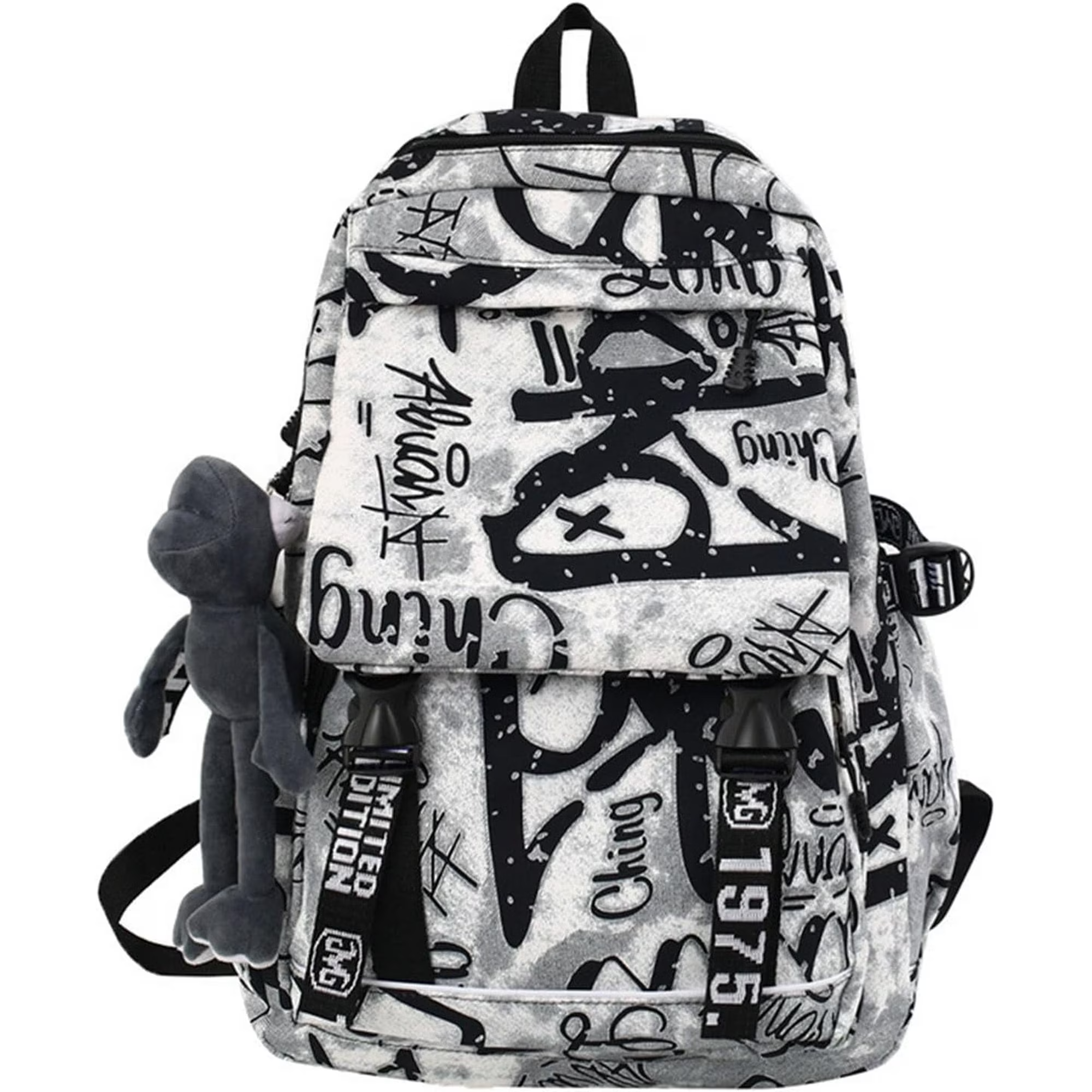 Korean-Fashion-Casual-Backpack-Large-Capacity-Backpack-Cool-Graffiti-Sports-Travel-Backpack-College- Large Capacity Backpack Cool Graffiti School bags Sports Travel Backpack College Bag with Pendant - Image 1