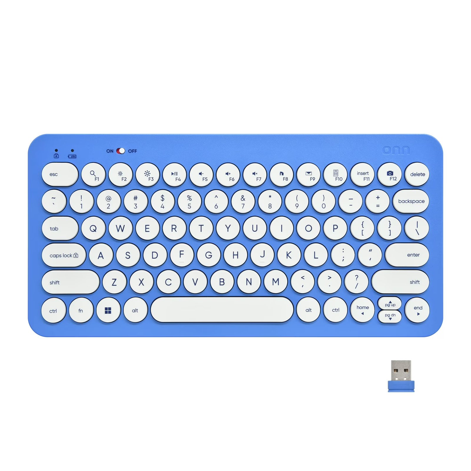 ONN-MINI-WRLS-KB-UL_53ee8ac3-7cae-4dd4-bba5-43a1f23efc16.59fd700da54331bb52df0f90f2e2f461 onn Mini Compact Wireless Office Keyboard USB Receiver, 78 Keys, Ultramarine - Image 1