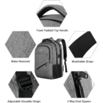 Matein 17'' Laptop Backpack, Flight Approved Carry on Travel Backpack with USB Charging Port and Luggage Strap for Men Women, Gray - Image 4