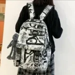 Large Capacity Backpack Cool Graffiti School bags Sports Travel Backpack College Bag with Pendant - Image 6