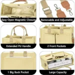 Gocvo Canvas Tote Bag for Women, Large Multi-Pocket Handbags for Woman, Crossbody Canvas Bag, Khaki - Image 5