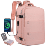 CshidWorld Travel Backpack for Women with USB Charging Port, TSA-Approved Laptop Backpack, Lightweight Carry On Backpack Fit 15.6” Laptop for Weekend Trips, Business Travel & Hiking, Pink