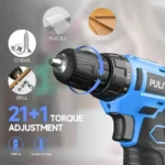 PULITUO 12V Cordless Power Drill Kit – Electric Drill with Battery, Charger, 3/8" Keyless Chuck, 21+1 Torque Settings, Built-in LED Light for Home DIY Projects (Blue) - Image 4