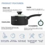 Cook N Home 10-Piece Nonstick Ceramic Cookware Set – Sauce Pans, Frying Pans & Dutch Oven with Lids, Black - Image 2