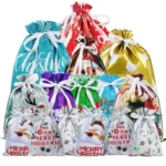 Christmas Drawstring Gift Bags, 15Pcs Xmas Wrapping Bags Assorted Sizes for Presents with Ribbon Ties for Birthday Holiday Party - Image 6