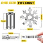 2-Pack Universal Socket & Snowflake Multitool Set with Power Drill Adapter – Cool Gift Gadgets for Men, Dad, Husband, and Women (Silver) - Image 6