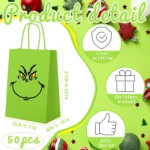 12 Pcs Christmas Gift Bags with Handles Kraft Treat Bags Green Paper Gift Bag for Christmas Party Favors Supplies Holiday Celebrations - Image 8