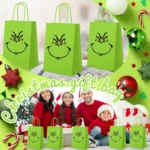 12 Pcs Christmas Gift Bags with Handles Kraft Treat Bags Green Paper Gift Bag for Christmas Party Favors Supplies Holiday Celebrations - Image 7
