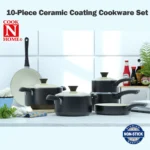 Cook N Home 10-Piece Nonstick Ceramic Cookware Set – Sauce Pans, Frying Pans & Dutch Oven with Lids, Black - Image 5