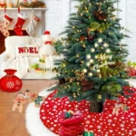 SANMADROLA 36" Red Christmas Tree Skirt – Merry Christmas Design with Gold Snowflakes & Faux Fur Trim - Image 3