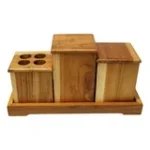 Eleganto® 3-Piece Teak Wood Bathroom Set with Tray – EarthyTeak® Finish | Stylish & Functional - Image 4