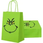 12 Pcs Christmas Gift Bags with Handles Kraft Treat Bags Green Paper Gift Bag for Christmas Party Favors Supplies Holiday Celebrations - Image 4
