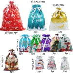 Christmas Drawstring Gift Bags, 15Pcs Xmas Wrapping Bags Assorted Sizes for Presents with Ribbon Ties for Birthday Holiday Party - Image 4