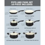 Cook N Home 10-Piece Nonstick Ceramic Cookware Set – Sauce Pans, Frying Pans & Dutch Oven with Lids, Black - Image 6