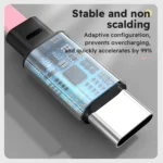 Firsting 3-in-1 Retractable Fast Charging Cable – USB to Type-C, Micro USB & Lightning Compatible | 2-Pack (Pink) - Image 4