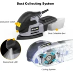 JELLAS 220W Electric Detail Sander – 13,000 RPM Compact Sander for Wood with Dust Collection System, 16 Sandpapers, Finger Sanding Attachment & Sanding Pad – Precision Finishing Tool - Image 2