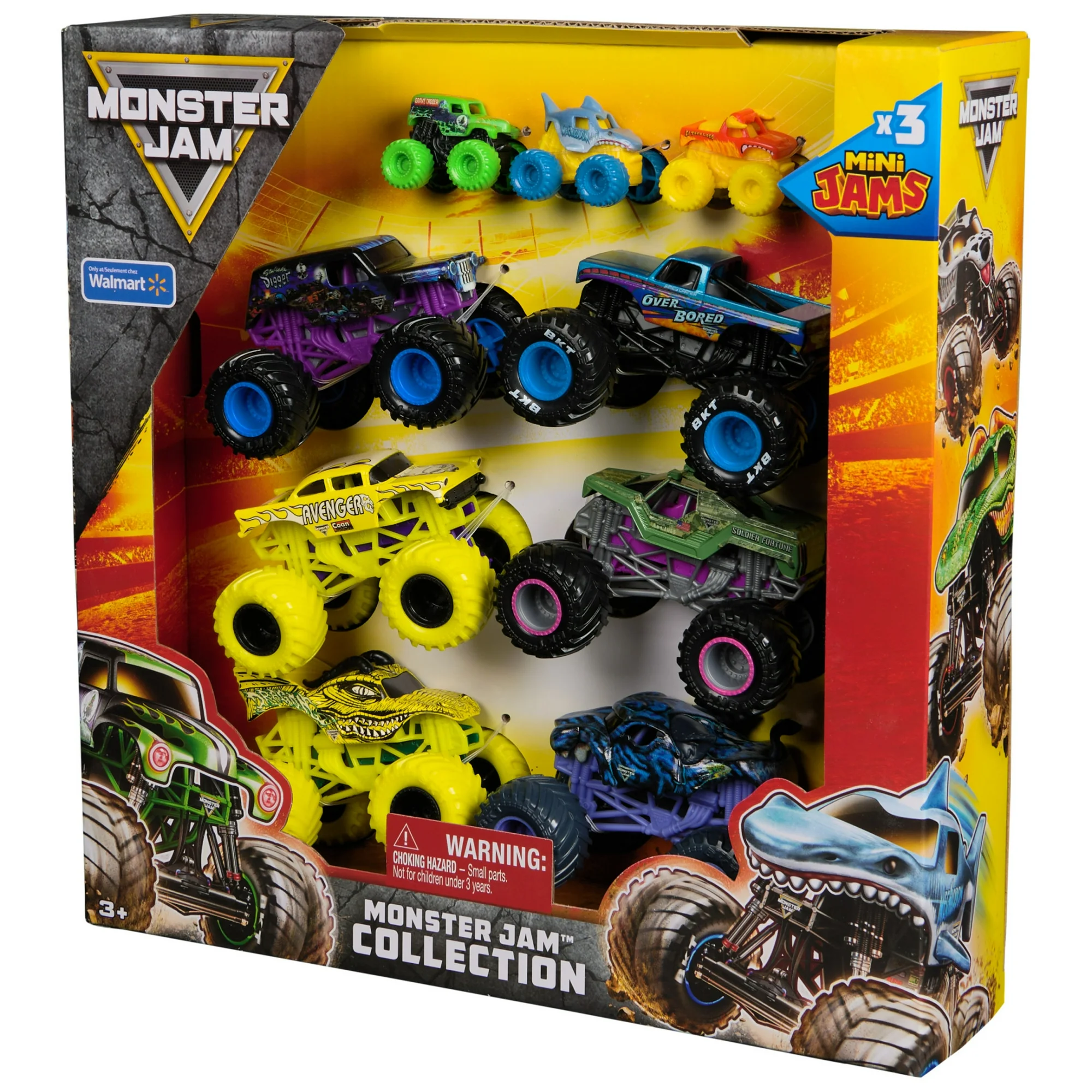 6879859e-1913-4443-af81-03119a60dbe2.c43ccd997a9aedd7accb219a9e7bb5a3 Monster Jam, Official Monster Jam Collection 9-Pack Monster Trucks, 1:64 & 1:87 Scale (Walmart Exclusive) - Image 1