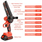 UNTIMATY 6" Mini Cordless Chainsaw – Handheld Wood Cutter with 2 Batteries & 2 Chains for Tree Trimming and DIY Projects - Image 7