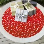 SANMADROLA 36" Red Christmas Tree Skirt – Merry Christmas Design with Gold Snowflakes & Faux Fur Trim - Image 4