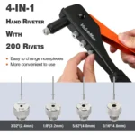 ValueMax 4-in-1 Hand Riveter / Pop Rivet Gun Tool Kit with 200 Rivets – 4 Interchangeable Nosepieces for Metal (3/32", 1/8", 5/32", 3/16") - Image 7