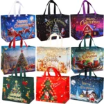 9 Pcs Non-Woven Christmas Gift Bags with Handles – Reusable Xmas Treat & Shopping Bags for Holiday Wrapping