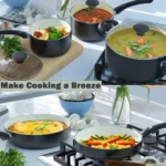 Cook N Home 10-Piece Nonstick Ceramic Cookware Set – Sauce Pans, Frying Pans & Dutch Oven with Lids, Black - Image 4