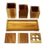 Eleganto® 3-Piece Teak Wood Bathroom Set with Tray – EarthyTeak® Finish | Stylish & Functional - Image 3