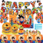 Dragon Ball Theme Birthday Party Decoration Set – Balloons, Banner, Tablecover & Tableware