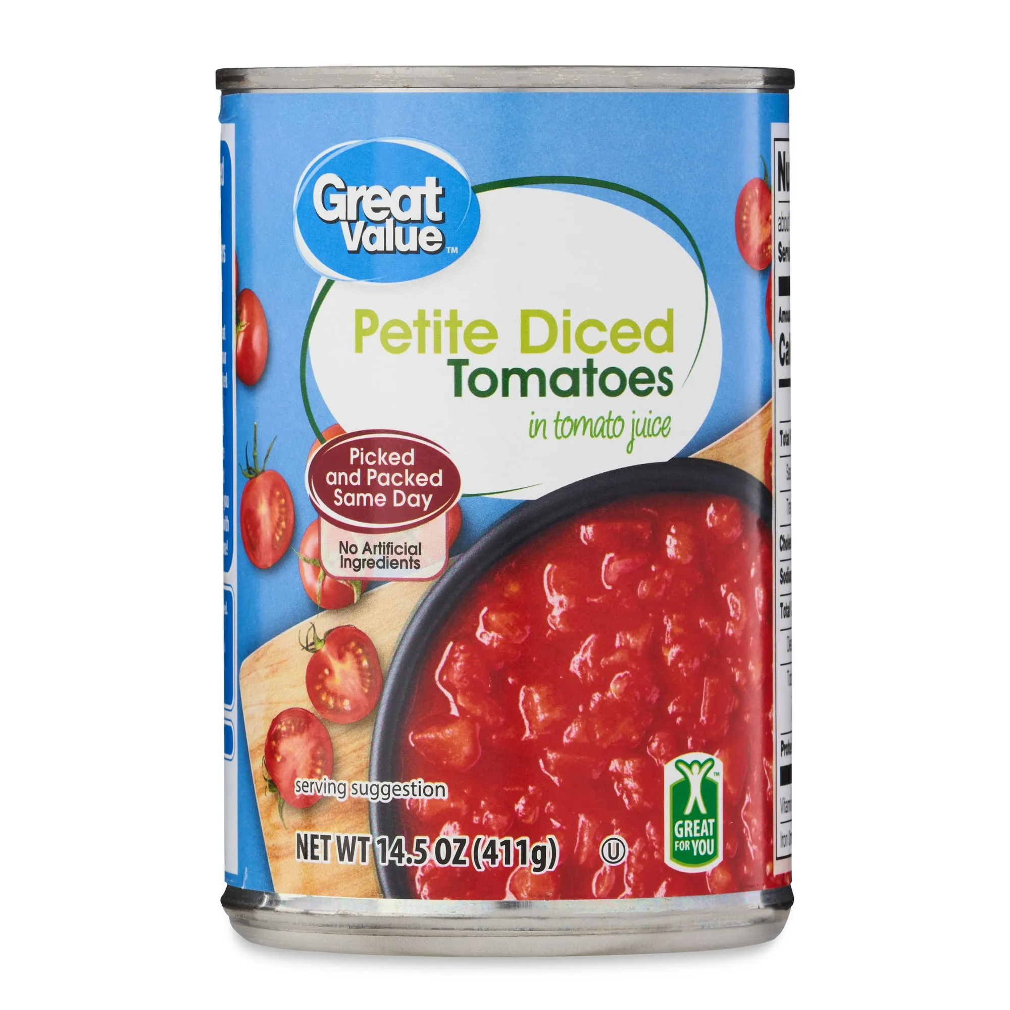 Great-Value-Petite-Diced-Tomatoe Great Value Petite Diced Tomatoes in Tomato Juice – 14.5 oz, Perfect for Cooking & Recipes - Image 1