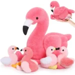 MorisMos 18″ Plush Flamingo Set – Mommy Flamingo with 4 Baby Plush Toys – Soft & Cuddly Stuffed Animals for Kids