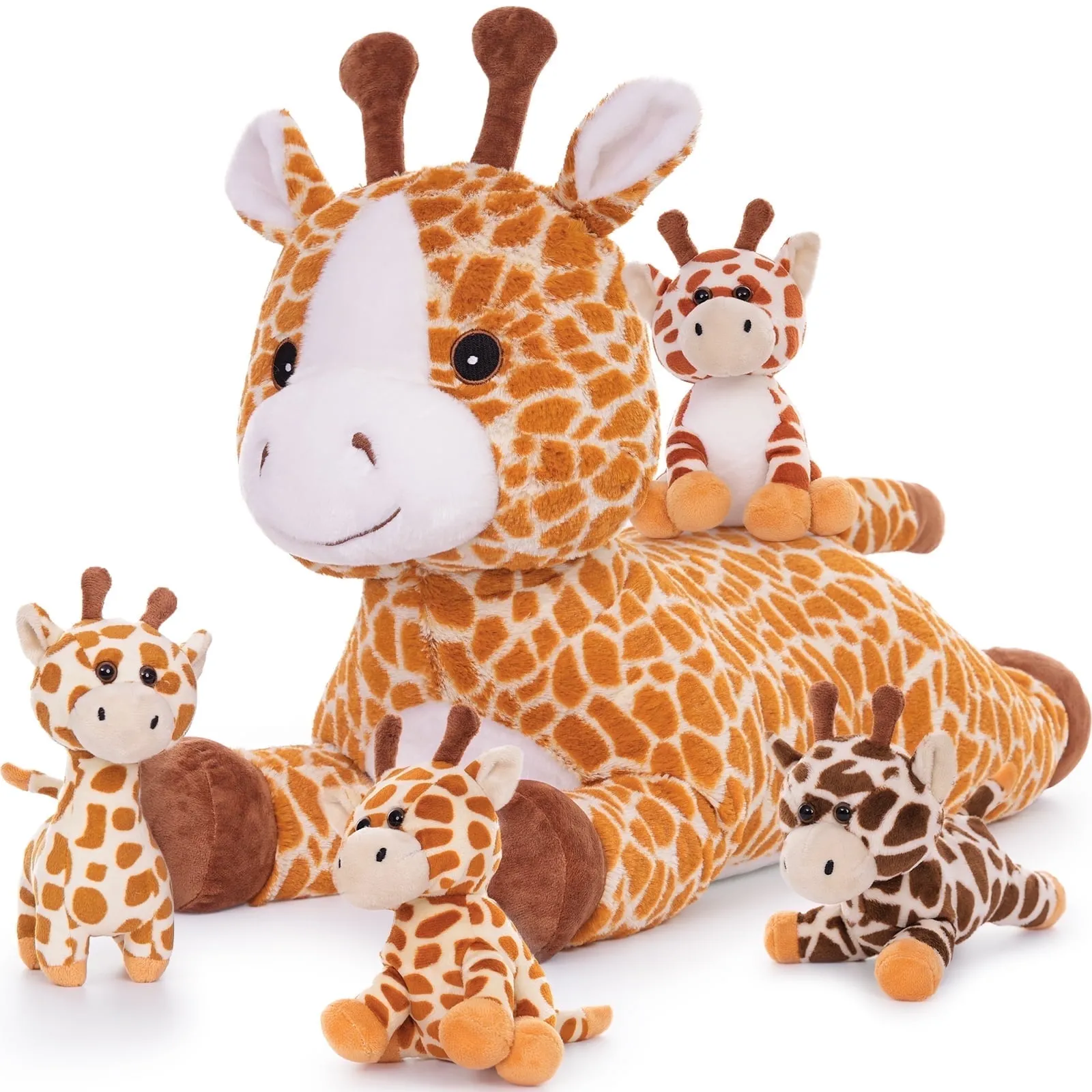 Muiteiur-5-Pieces-21-6-Giraffe-S Muiteiur 5-Piece Giraffe Plush Set – 21.6″ Mommy Giraffe with 4 Baby Giraffes – Soft Stuffed Animal Toys for Kids - Image 1